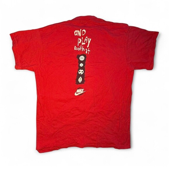 Vintage 90s NIKE “Take It Outside” Red Graphic Print Tshirt Grunge Streetwear XL - Picture 2 of 4